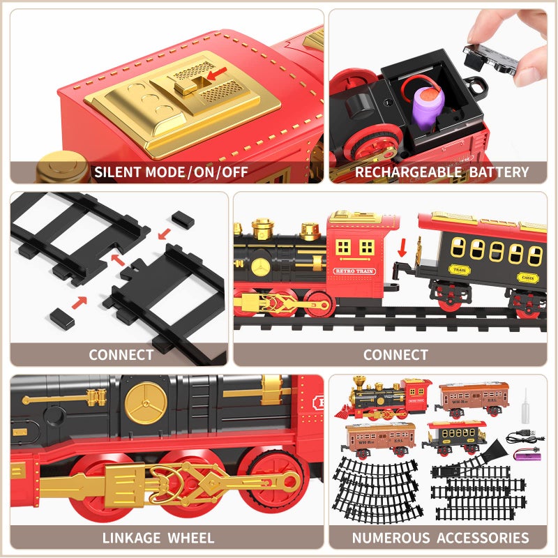TEMI Train Set for Kids Toddlers 3-5, Train with Steam Engine, Cargo Car and Long Track, Rechargeable Battery Play Red Train Toys with Smoke, Light & Sounds, Gift for Boys & Girls 4-7 Years - Image 4